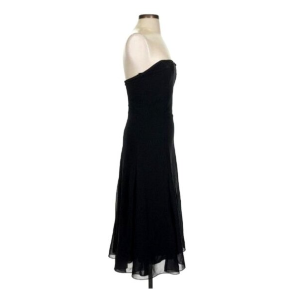 Dessy Collection LBD Strapless Cocktail Dress 2 Midi Black Chiffon Formal Prom - Picture 8 of 13